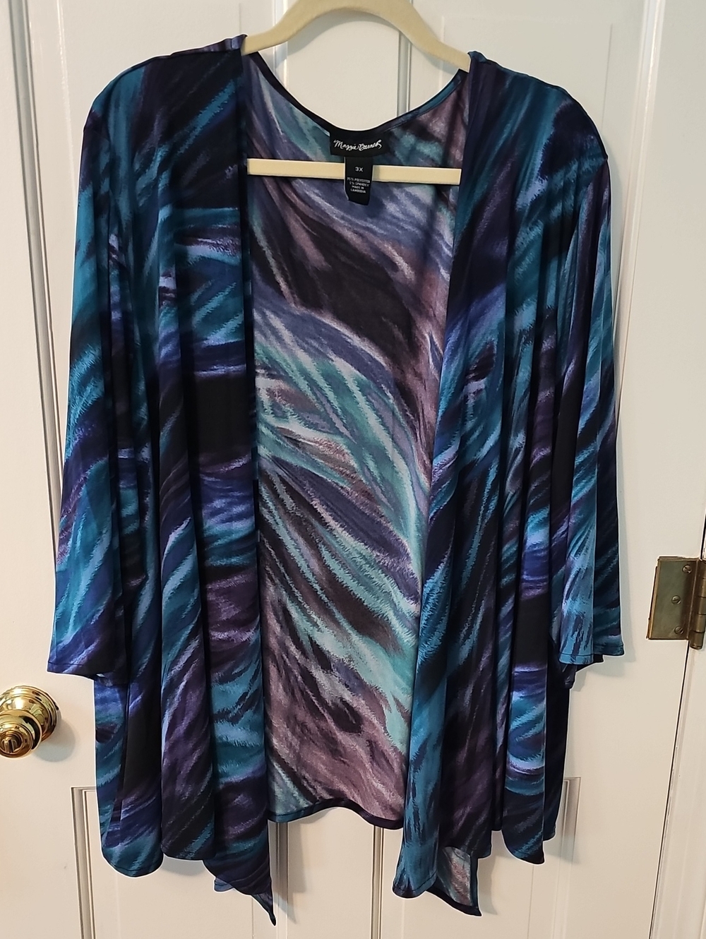 Maggy London Blue and Purple Draped Open-Front Jacket